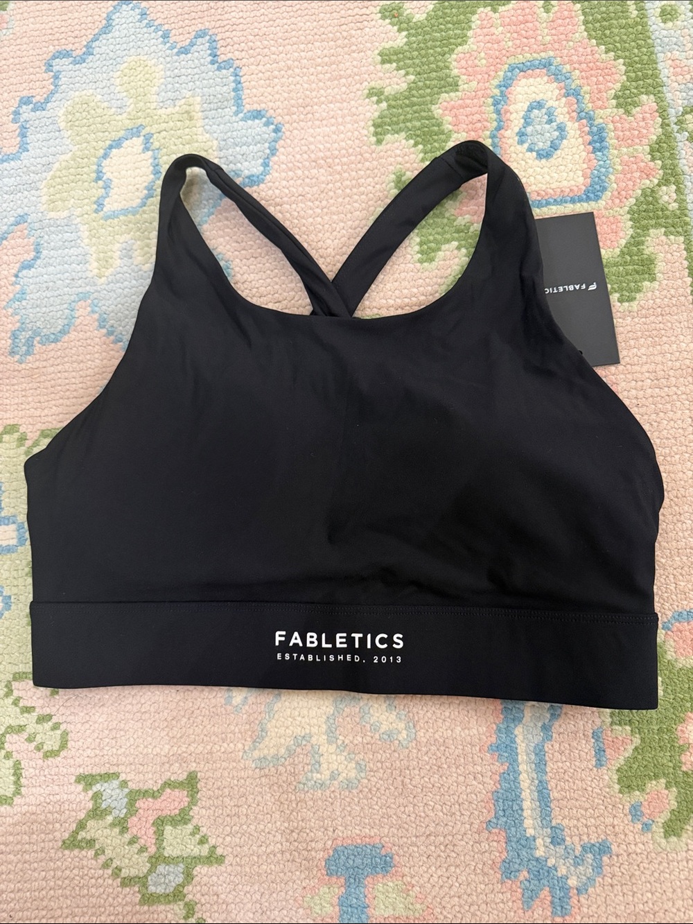 Fabletics Black Racerback Sports Bra with Branded Band